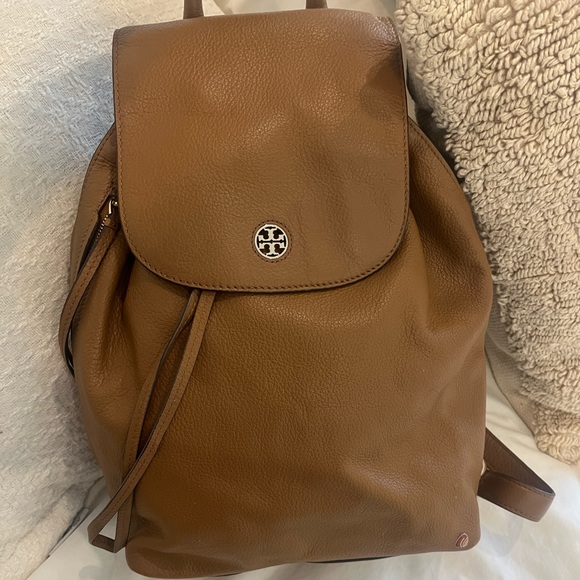 Like new. Tory Burch leather backpack. Drawstring closure....